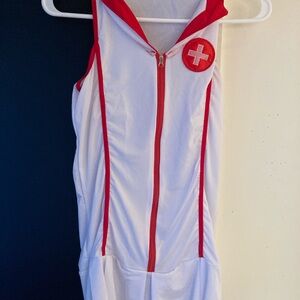 White and Red Zip-Up Nurse Costume Dress